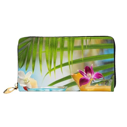 TRESILA Geldbörse Frauen Lange Leder Reißverschluss Geldbörse Telefon Kartenhalter Caseclutch Geldbörse Münze Organizer Brieftasche - Chicago Reflected, Tropical Beach Drink, Einheitsgröße von TRESILA