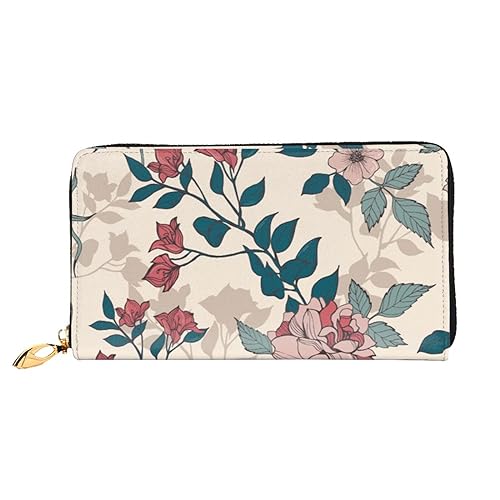 TRESILA Geldbörse Frauen Lange Leder Reißverschluss Geldbörse Telefon Kartenhalter Caseclutch Geldbörse Münze Organizer Brieftasche - Cowboy Ride Horse, Rosa Blumen und Blätter, Einheitsgröße von TRESILA