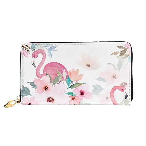 TRESILA Geldbörse Frauen Lange Leder Reißverschluss Geldbörse Telefon Kartenhalter Caseclutch Geldbörse Münze Organizer Brieftasche - Flugzeug, Blumenmuster mit Flamingo, Einheitsgröße von TRESILA