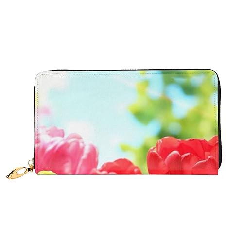 TRESILA Geldbörse Frauen Lange Leder Reißverschluss Geldbörse Telefon Kartenhalter Caseclutch Geldbörse Münze Organizer Brieftasche - Flugzeug, Bunte Tulpen, Einheitsgröße von TRESILA