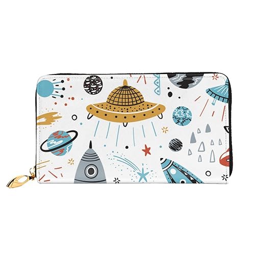 TRESILA Geldbörse Frauen Lange Leder Reißverschluss Geldbörse Telefon Kartenhalter Caseclutch Geldbörse Münze Organizer Brieftasche - Flugzeug, Cartoon-Raketen, Einheitsgröße von TRESILA