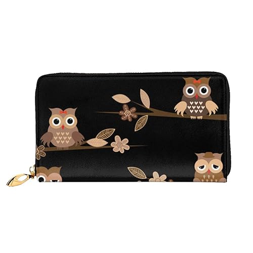 TRESILA Geldbörse Frauen Lange Leder Reißverschluss Geldbörse Telefon Kartenhalter Caseclutch Geldbörse Münze Organizer Brieftasche - Flugzeug, Niedliche braune Cartoon-Eulen, Einheitsgröße von TRESILA