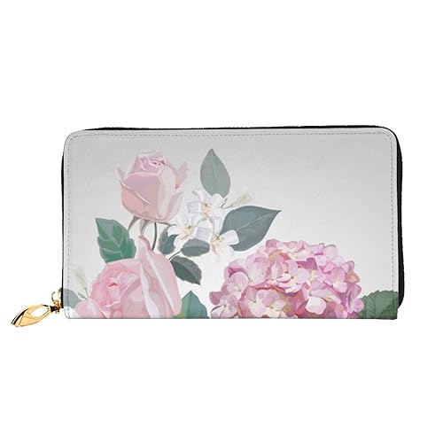 TRESILA Geldbörse Frauen Lange Leder Reißverschluss Geldbörse Telefon Kartenhalter Caseclutch Geldbörse Münze Organizer Brieftasche - Flugzeug, Rosa Hortensie Rose, Einheitsgröße von TRESILA