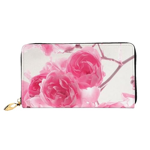 TRESILA Geldbörse Frauen Lange Leder Reißverschluss Geldbörse Telefon Kartenhalter Caseclutch Geldbörse Münze Organizer Brieftasche - Flugzeug Sonnenuntergang, Rosa Blumen, Einheitsgröße von TRESILA