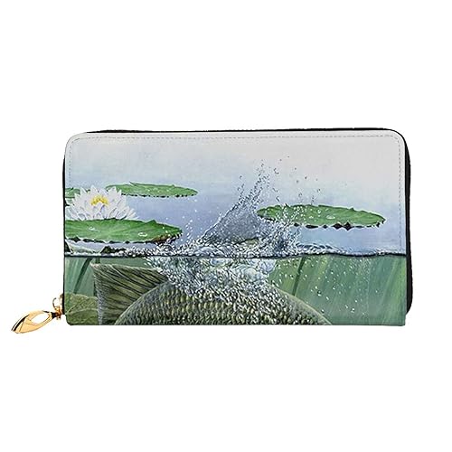 TRESILA Geldbörse Frauen Lange Leder Reißverschluss Geldbörse Telefon Kartenhalter Caseclutch Geldbörse Münze Organizer Brieftasche - Frohe Weihnachten, Fische mit einem Köder, Einheitsgröße von TRESILA