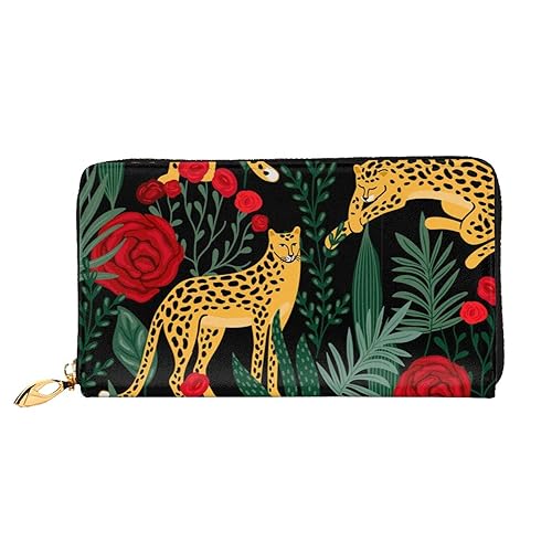 TRESILA Geldbörse Frauen Lange Leder Reißverschluss Geldbörse Telefon Kartenhalter Caseclutch Geldbörse Münze Organizer Brieftasche - Leopard und Rosen, Leopard und Rosen, Einheitsgröße von TRESILA