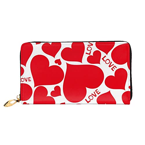 TRESILA Geldbörse Frauen Lange Leder Reißverschluss Geldbörse Telefon Kartenhalter Caseclutch Geldbörse Münze Organizer Brieftasche - Rote Kirschen, Love Heart, Einheitsgröße von TRESILA