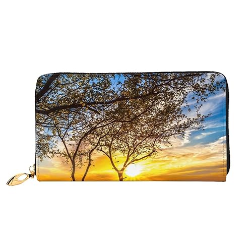 TRESILA Geldbörse Frauen Lange Leder Reißverschluss Geldbörse Telefon Kartenhalter Caseclutch Geldbörse Münze Organizer Brieftasche - Schwarz Libelle, Sonnenuntergang, Einheitsgröße von TRESILA