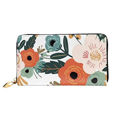 TRESILA Geldbörse Frauen Lange Leder Reißverschluss Geldbörse Telefon Kartenhalter Caseclutch Geldbörse Münze Organizer Brieftasche - Strand Sonnenaufgang, Frühlingsblumendesign, Einheitsgröße von TRESILA