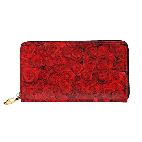 TRESILA Geldbörse Frauen Lange Leder Reißverschluss Geldbörse Telefon Kartenhalter Caseclutch Geldbörse Münze Organizer Brieftasche - Strand Sonnenaufgang, Rose steht für Liebe, Einheitsgröße von TRESILA