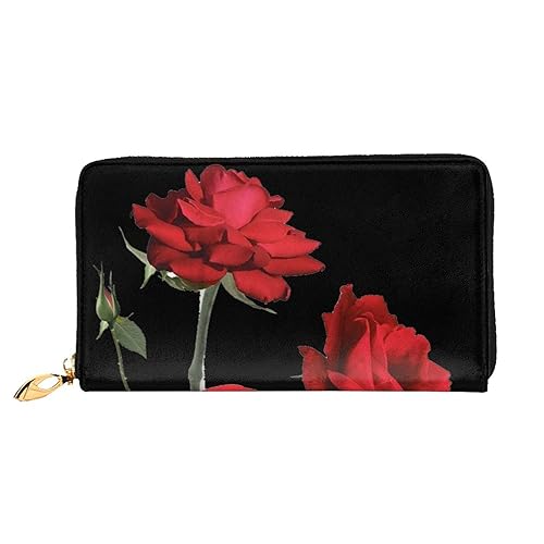 TRESILA Geldbörse Frauen Lange Leder Reißverschluss Geldbörse Telefon Kartenhalter Caseclutch Geldbörse Münze Organizer Brieftasche - Strand Sonnenaufgang, rote rose, Einheitsgröße von TRESILA