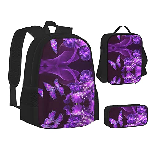 TRESILA Rucksack für Kinder, Jungen, Mädchen, strapazierfähiges Polyester, Schultasche, Büchertasche mit Lunchtasche und Federmäppchen (3-in-1-Rucksack-Set), Sonnenuntergang Delfine, violettfarbener von TRESILA