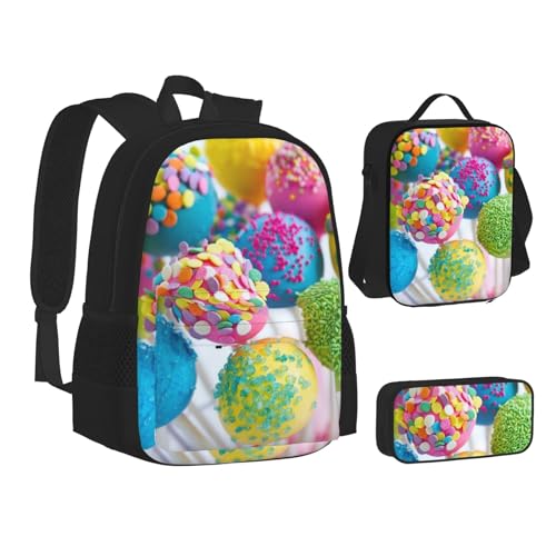 TRESILA Rucksack für Kinder, Jungen, Mädchen, strapazierfähiges Polyester, Schultasche, Büchertasche mit Lunchtasche und Federmäppchen (3-in-1-Rucksack-Set), bunte Süßigkeiten, Bunte Süßigkeiten, von TRESILA
