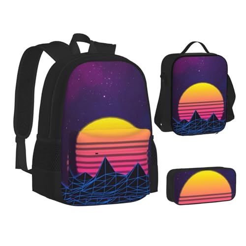 TRESILA Rucksack für Kinder, Jungen, Mädchen, strapazierfähiges Polyester, Schultasche, Büchertasche mit Lunchtasche und Federmäppchen (3-in-1-Rucksack-Set), bunte Süßigkeiten, Retrowave-Bilder, von TRESILA