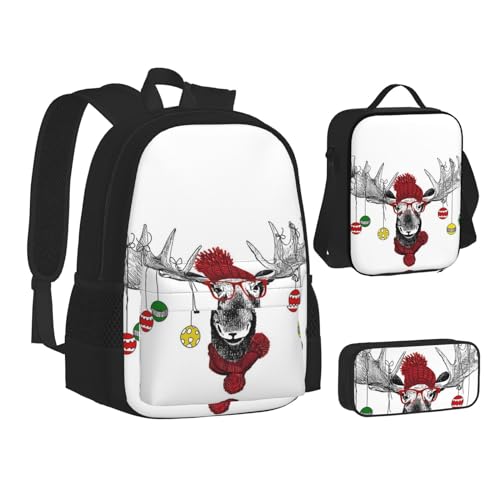 TRESILA Rucksack für Kinder, Jungen, Mädchen, strapazierfähiges Polyester, Schultasche, Büchertasche mit Lunchtasche und Federmäppchen (3-in-1-Rucksack-Set), grünes Palmblatt, Lustiges von TRESILA