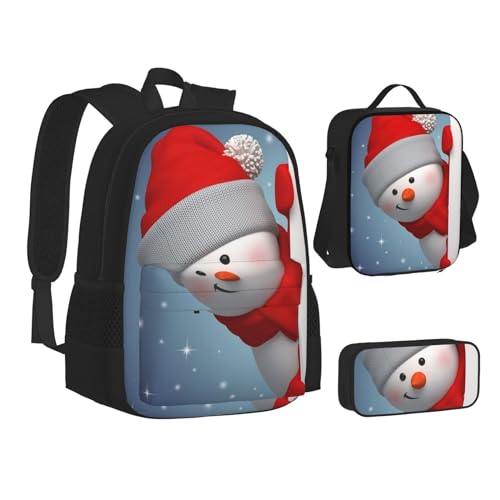 TRESILA Rucksack für Kinder, Jungen, Mädchen, strapazierfähiges Polyester, Schultasche, Büchertasche mit Lunchtasche und Federmäppchen (3-in-1-Rucksack-Set), rote Liebesrosen, Lustige Weihnachten., von TRESILA