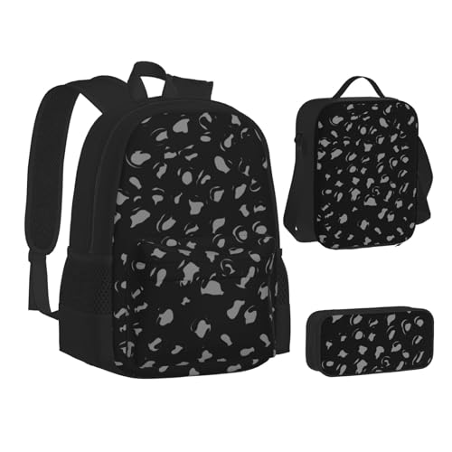 TRESILA Rucksack für Kinder, Jungen, Mädchen, strapazierfähiges Polyester, Schultasche, Büchertasche mit Lunchtasche und Federmäppchen (3-in-1-Rucksack-Set), rote Liebesrosen, Schwarz-Weißer von TRESILA