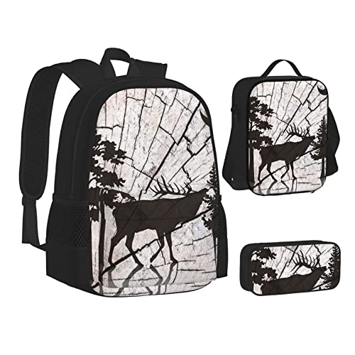 TRESILA Rucksack für Kinder, Jungen, Mädchen, strapazierfähiges Polyester, Schultasche, Büchertasche mit Lunchtasche und Federmäppchen (3-in-1-Rucksack-Set)/Tier-Kuhbild, Wild Elk Black Stripe, One von TRESILA