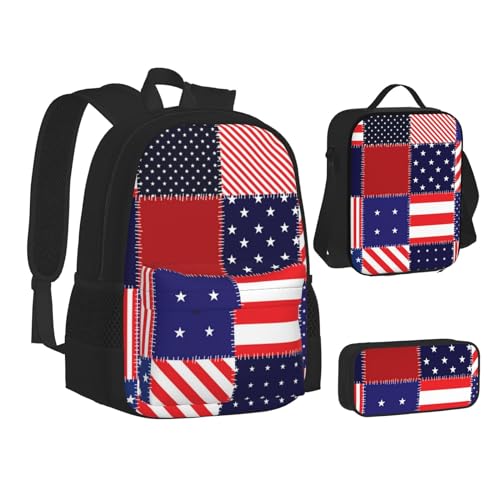 TRESILA Rucksack für Kinder, Jungen, Mädchen, strapazierfähiges Polyester, Schultasche, Büchertasche mit Lunchtasche und Federmäppchen (3-in-1-Rucksack-Set)/amerikanische Flagge mit Cowboystiefeln, von TRESILA