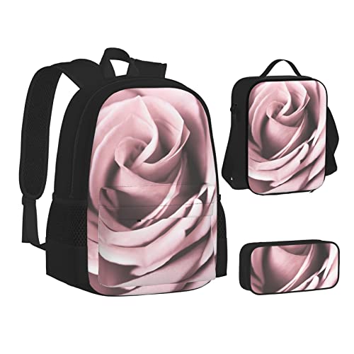 TRESILA Rucksack für Kinder, Jungen und Mädchen, strapazierfähiges Polyester, Schultasche, Büchertasche mit Lunchtasche und Federmäppchen (3-in-1-Rucksack-Set), Rosenfarben und Schwarz, Rose Close Up, von TRESILA