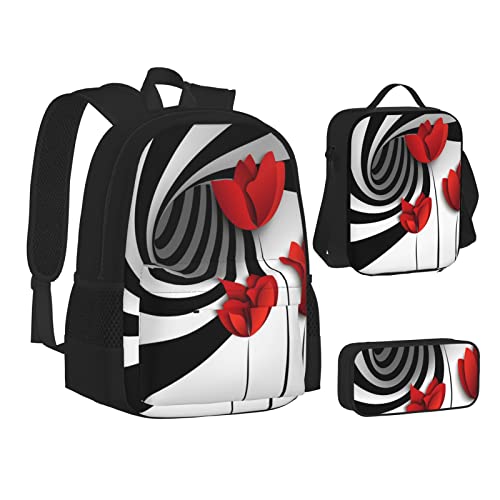 TRESILA Rucksack für Kinder, Jungen und Mädchen, strapazierfähiges Polyester, Schultasche, Büchertasche mit Lunchtasche und Federmäppchen (3-in-1-Rucksack-Set), niedliche Tiere mit Schneemann, Red von TRESILA