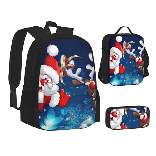 TRESILA Rucksack für Kinder, Jungen und Mädchen, strapazierfähiges Polyester, Schultasche, Büchertasche mit Lunchtasche und Federmäppchen (3-in-1-Rucksack-Set), niedliche Tiere mit Schneemann, von TRESILA