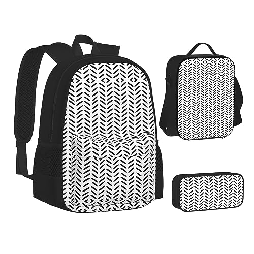TRESILA Rucksack für Kinder, Jungen und Mädchen, strapazierfähiges Polyester, Schultasche, Büchertasche mit Lunchtasche und Federmäppchen (3-in-1-Rucksack-Set), schöne Motte, Schwarz-weißes Muster, von TRESILA