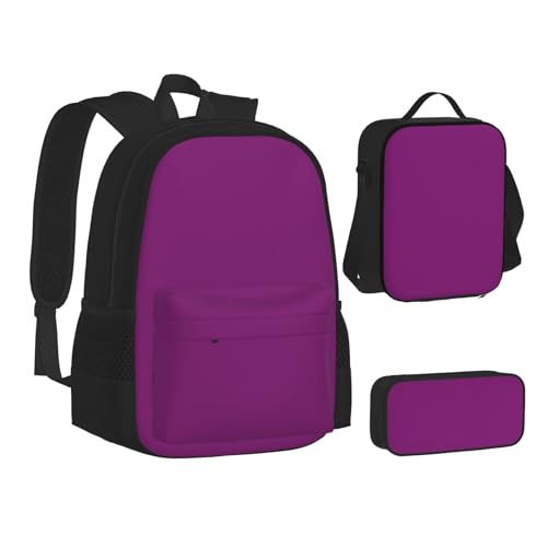 TRESILA Rucksack für Kinder, Jungen und Mädchen, strapazierfähiges Polyester, Schultasche, Büchertasche mit Lunchtasche und Federmäppchen (3-in-1-Rucksack-Set), schöne Motte, Wei Purple, von TRESILA