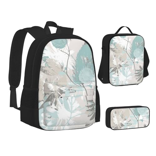 TRESILA Rucksack für Kinder, Jungen und Mädchen, strapazierfähiges Polyester, Schultasche, Büchertasche mit Lunchtasche und Federmäppchen (3-in-1-Rucksack-Set)/Blaue Meereslandschaft, Mintgraue von TRESILA