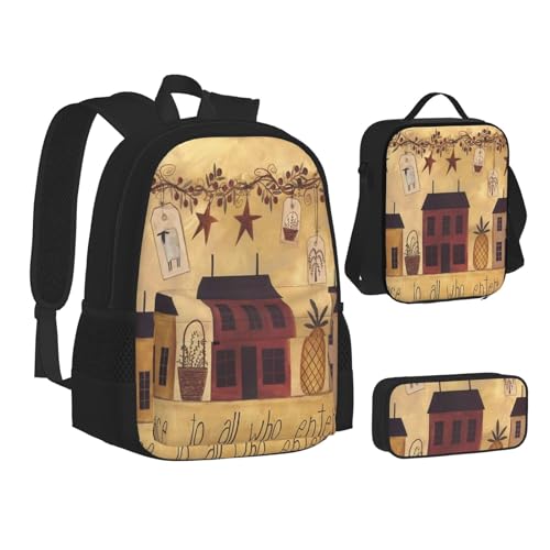 TRESILA Rucksack für Kinder, Jungen und Mädchen, strapazierfähiges Polyester, Schultasche, Büchertasche mit Lunchtasche und Federmäppchen (3-in-1-Rucksack-Set)/Cowboy-Reitpferd, Fall Country Barn, von TRESILA