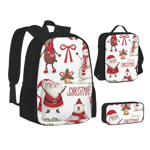 TRESILA Rucksack für Kinder, Jungen und Mädchen, strapazierfähiges Polyester, Schultasche, Büchertasche mit Lunchtasche und Federmäppchen (3-in-1-Rucksack-Set)/Cowboy-Reitpferd, Weihnachtsmann, von TRESILA