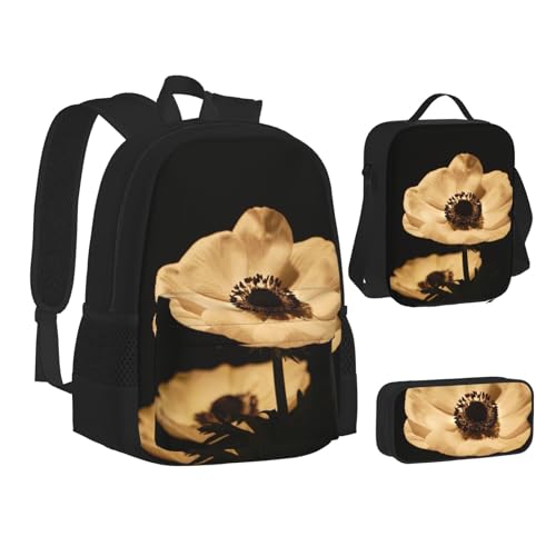 TRESILA Rucksack für Kinder, Jungen und Mädchen, strapazierfähiges Polyester, Schultasche, Büchertasche mit Lunchtasche und Federmäppchen (3-in-1-Rucksack-Set)/Kaktuswüste, Sonnenuntergang, Blumen für von TRESILA