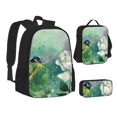 TRESILA Rucksack für Kinder, Jungen und Mädchen, strapazierfähiges Polyester, Schultasche, Büchertasche mit Lunchtasche und Federmäppchen (3-in-1-Rucksack-Set) / Bauernhof-Traktor, Gardenia Blumen von TRESILA