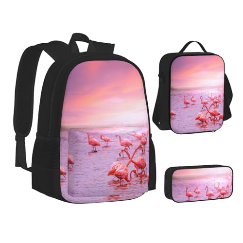 TRESILA Rucksack für Kinder, Jungen und Mädchen, strapazierfähiges Polyester, Schultasche, Büchertasche mit Lunchtasche und Federmäppchen (3-in-1-Rucksack-Set) / Bauernhof-Traktor, Pink Flamingos, von TRESILA