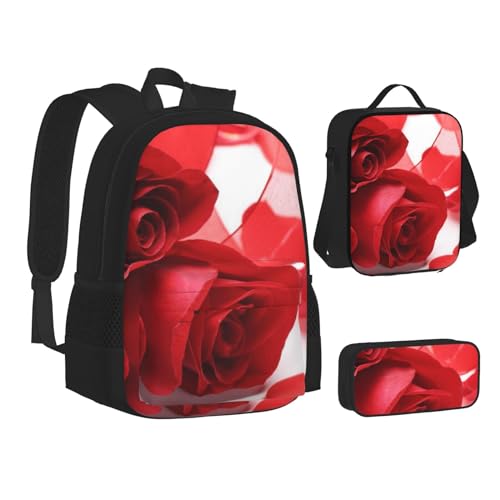 TRESILA Rucksack für Kinder, Jungen und Mädchen, strapazierfähiges Polyester, Schultasche, Büchertasche mit Lunchtasche und Federmäppchen (3-in-1-Rucksack-Set) / Bauernhof-Traktor, Rose und rote von TRESILA