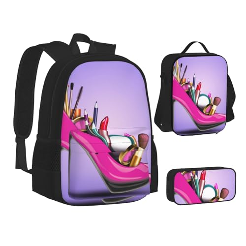 TRESILA Rucksack für Kinder, Jungen und Mädchen, strapazierfähiges Polyester, Schultasche, Büchertasche mit Lunchtasche und Federmäppchen (3-in-1-Rucksack-Set) / Bauernhof-Traktor, Schuhe und Make-up, von TRESILA