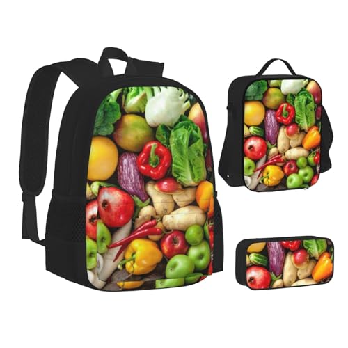 TRESILA Rucksack für Kinder, Jungen und Mädchen, strapazierfähiges Polyester, Schultasche, Büchertasche mit Lunchtasche und Federmäppchen (3-in-1-Rucksack-Set) / Kilauea Volcano, Frisches Obst und von TRESILA