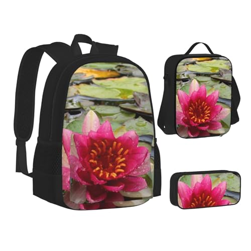 TRESILA Rucksack für Kinder, Jungen und Mädchen, strapazierfähiges Polyester, Schultasche, Büchertasche mit Lunchtasche und Federmäppchen (3-in-1-Rucksack-Set) / Kilauea Volcano, Lotusblüte, von TRESILA