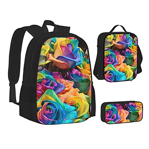 TRESILA Rucksack für Kinder, Jungen und Mädchen, strapazierfähiges Polyester, Schultasche, Büchertasche mit Lunchtasche und Federmäppchen (3-in-1-Rucksack-Set) / Kilauea Volcano, Rosen Blumen, von TRESILA