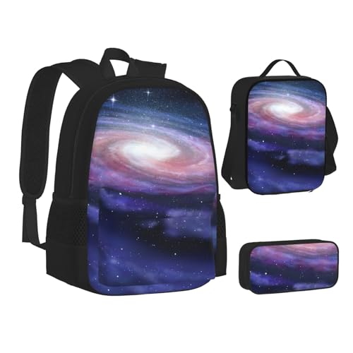 TRESILA Rucksack für Kinder, Jungen und Mädchen, strapazierfähiges Polyester, Schultasche, Büchertasche mit Lunchtasche und Federmäppchen (3-in-1-Rucksack-Set) / Late Night Highway, Weltraumfoto, von TRESILA