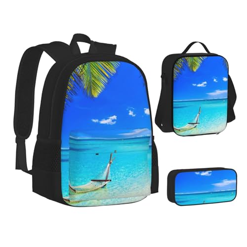 TRESILA Rucksack für Kinder, Jungen und Mädchen, strapazierfähiges Polyester, Schultasche, Büchertasche mit Lunchtasche und Federmäppchen (3-in-1-Rucksack-Set) / Late Night Highway, Tropical Sunny von TRESILA