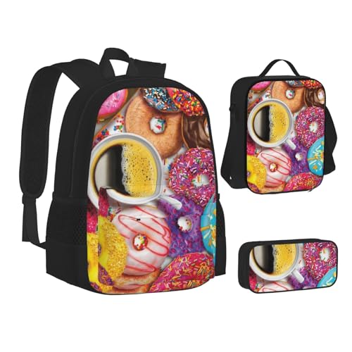 TRESILA Rucksack für Kinder, Jungen und Mädchen, strapazierfähiges Polyester, Schultasche, Büchertasche mit Lunchtasche und Federmäppchen (3-in-1-Rucksack-Set) / Nationalpark, Kaffee und Donuts, von TRESILA