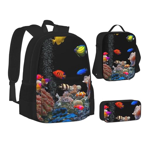 TRESILA Rucksack für Kinder, Jungen und Mädchen, strapazierfähiges Polyester, Schultasche, Büchertasche mit Lunchtasche und Federmäppchen (3-in-1-Rucksack-Set) / Nationalpark, Marine Life, von TRESILA