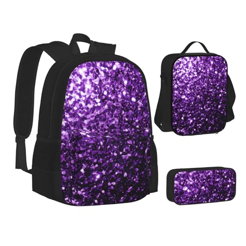 TRESILA Rucksack für Kinder, Jungen und Mädchen, strapazierfähiges Polyester, Schultasche, Büchertasche mit Lunchtasche und Federmäppchen (3-in-1-Rucksack-Set) / Sportball Fußball, Schöner violetter von TRESILA