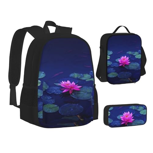 TRESILA Rucksack für Kinder, Jungen und Mädchen, strapazierfähiges Polyester, Schultasche, Büchertasche mit Lunchtasche und Federmäppchen (3-in-1-Rucksack-Set) / Zauberpilz, Heller Lotus, von TRESILA