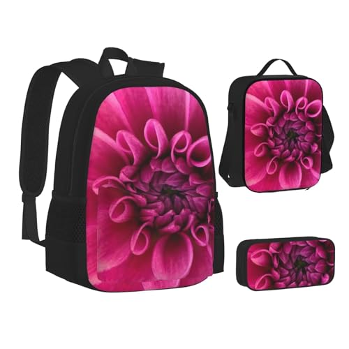 TRESILA Rucksack für Kinder, Jungen und Mädchen, strapazierfähiges Polyester, Schultasche, Büchertasche mit Lunchtasche und Federmäppchen (3-in-1-Rucksack-Set) / altes Nummernschild, Pink Dahlia, von TRESILA