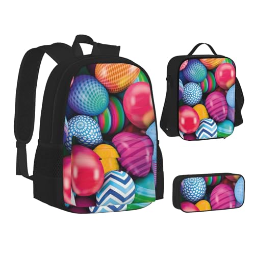 TRESILA Rucksack für Kinder, Jungen und Mädchen, strapazierfähiges Polyester, Schultasche, Büchertasche mit Lunchtasche und Federmäppchen (3-in-1-Rucksack-Set) / niedliche Sukkulenten, Ostereier 1, von TRESILA