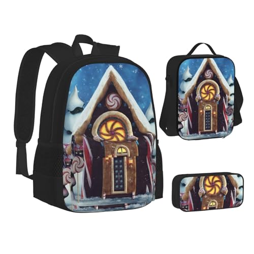 TRESILA Rucksack für Kinder, Jungen und Mädchen, strapazierfähiges Polyester, Schultasche, Büchertasche mit Lunchtasche und Federmäppchen (3-in-1-Rucksack-Set) Schneemann Weihnachtsmann, von TRESILA