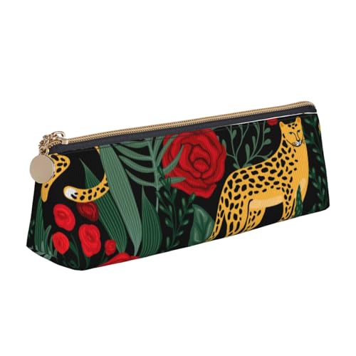 TRESILA Schönes Federmäppchen aus Leder mit Motten/Leder, Federmäppchen, Organizer, langlebig, Schreibwaren-Organizer, Federmäppchen, Leopard und Rosen, Einheitsgröße, Taschen-Organizer von TRESILA