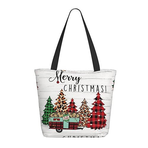 TRESILA Tragetasche für Damen, Strandtasche mit Reißverschluss, lässige Handtasche, Umhängetasche, Umhängetasche zum Einkaufen, Arbeit, Business, Reisen/Lustige Weihnachten Hirsch, weihnachtsmotiv, von TRESILA